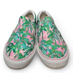Lilly Pulitzer Julie Slip On Sneakers Women Metallic Tropical Palm Resort  9M
